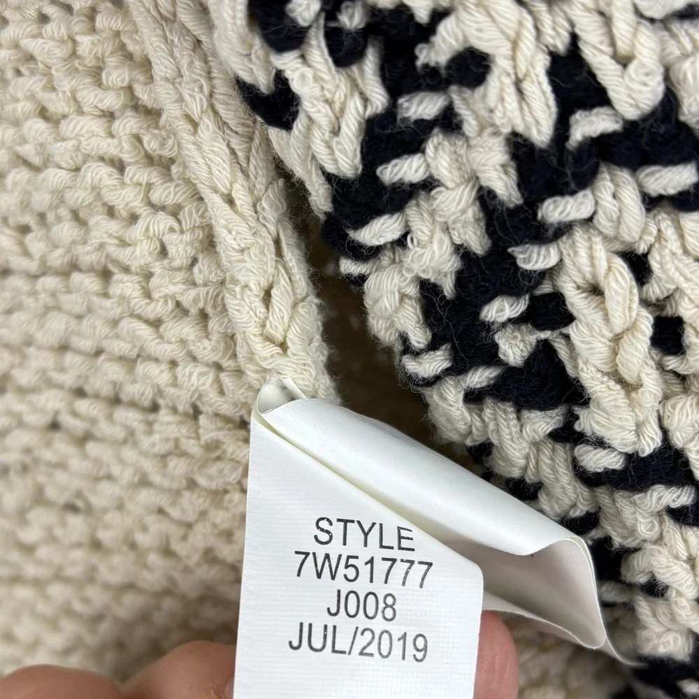 Lucky Brand Novelty Stitch Cardigan Small Cream Black Cable Knit Open Sweater - Picture 9 of 10